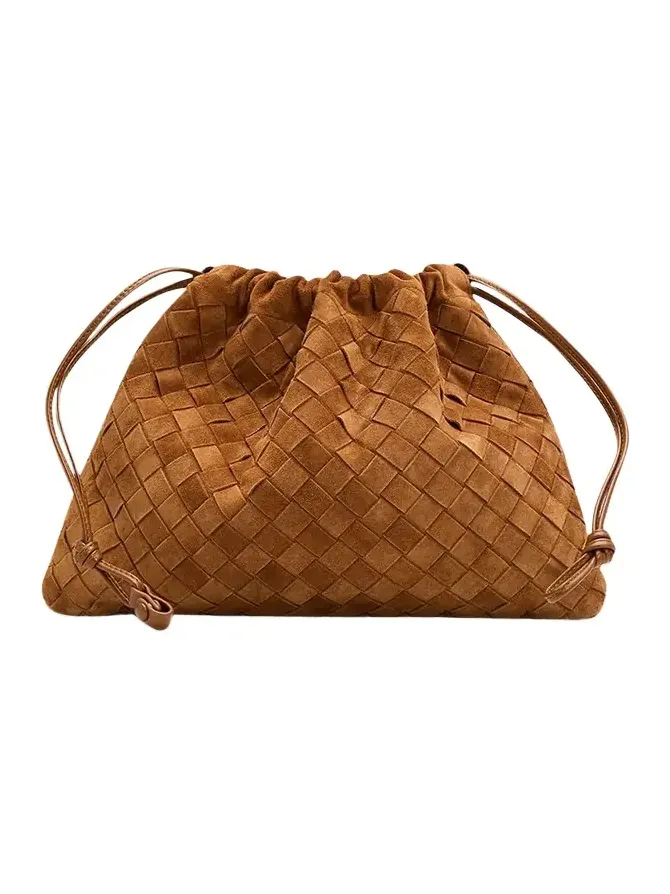 Suede Drawstring Pouch Clutch Bag