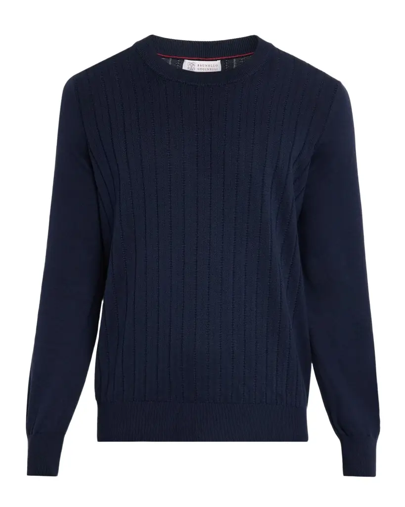 Brunello Cucinelli Men's Cotton Rib Crewneck Sweater | Image 1 Brunello Cucinelli Men's Cotton Rib Crewneck Sweater | Image 1