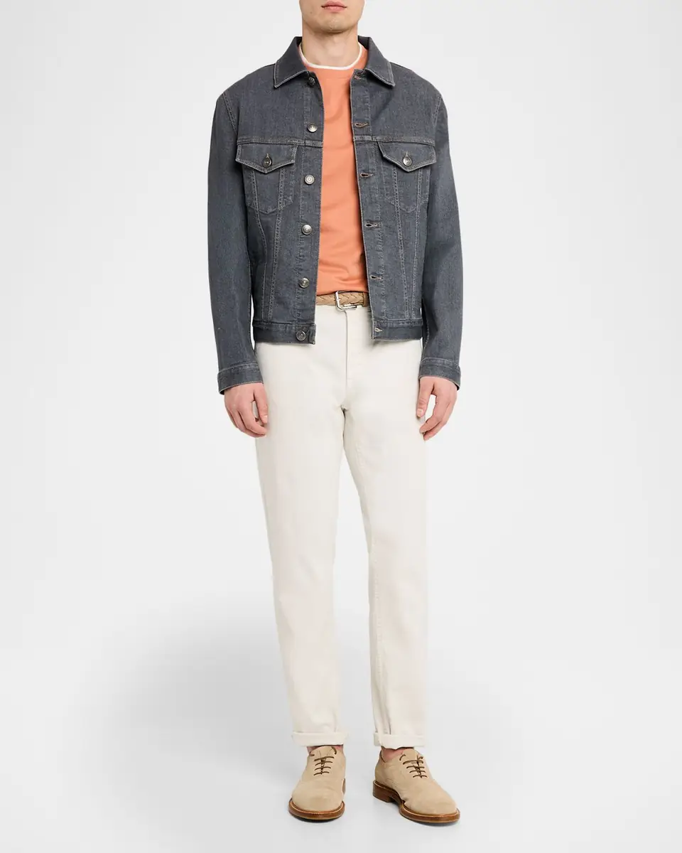 Brunello Cucinelli en's Cotton Jersey Crewneck T-Shirt with Tipping | Thumbnail 2 Brunello Cucinelli en's Cotton Jersey Crewneck T-Shirt with Tipping | Thumbnail 2