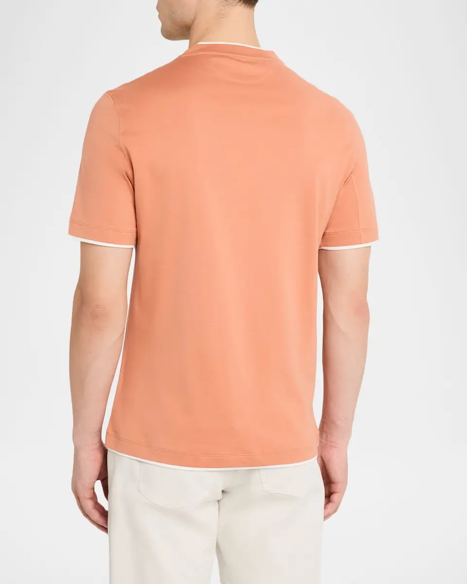 Brunello Cucinelli en's Cotton Jersey Crewneck T-Shirt with Tipping | Thumbnail 3 Brunello Cucinelli en's Cotton Jersey Crewneck T-Shirt with Tipping | Thumbnail 3