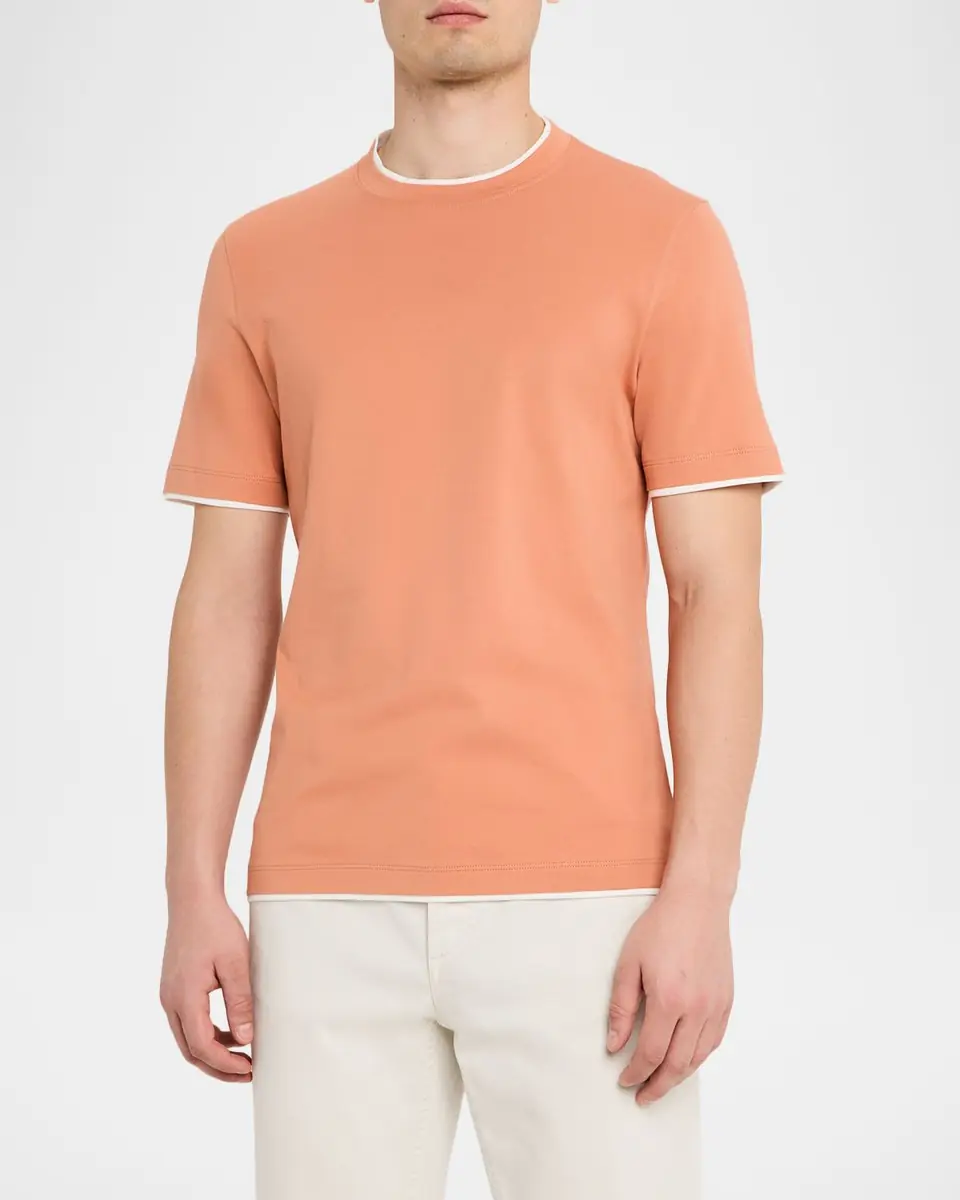 Brunello Cucinelli en's Cotton Jersey Crewneck T-Shirt with Tipping | Thumbnail 4 Brunello Cucinelli en's Cotton Jersey Crewneck T-Shirt with Tipping | Thumbnail 4