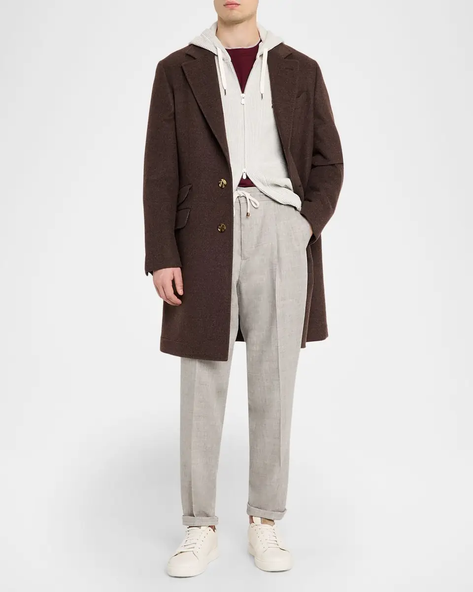 Brunello Cucinelli Men's Linen and Wool Pleated Drawstring Pants | Thumbnail 2 Brunello Cucinelli Men's Linen and Wool Pleated Drawstring Pants | Thumbnail 2