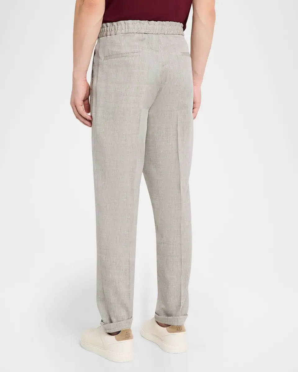 Brunello Cucinelli Men's Linen and Wool Pleated Drawstring Pants | Thumbnail 3 Brunello Cucinelli Men's Linen and Wool Pleated Drawstring Pants | Thumbnail 3