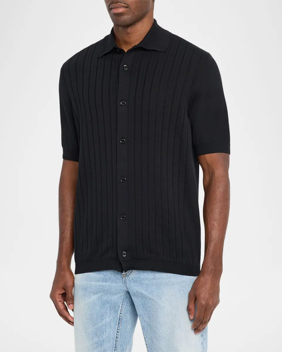 Brunello Cucinelli Men's Cotton Rib Short-Sleeve Shirt | Thumbnail 4