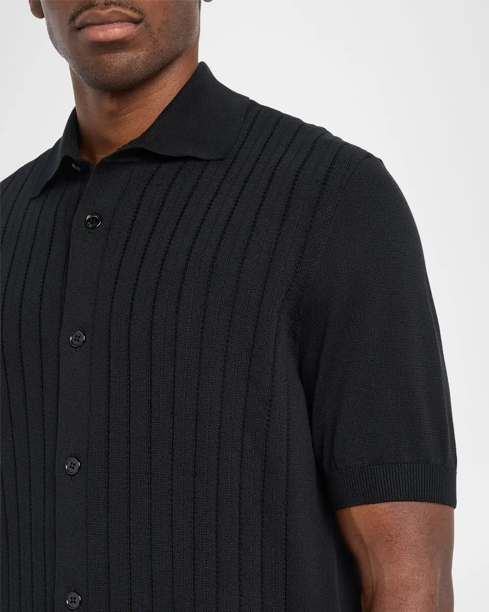 Brunello Cucinelli Men's Cotton Rib Short-Sleeve Shirt | Thumbnail 5