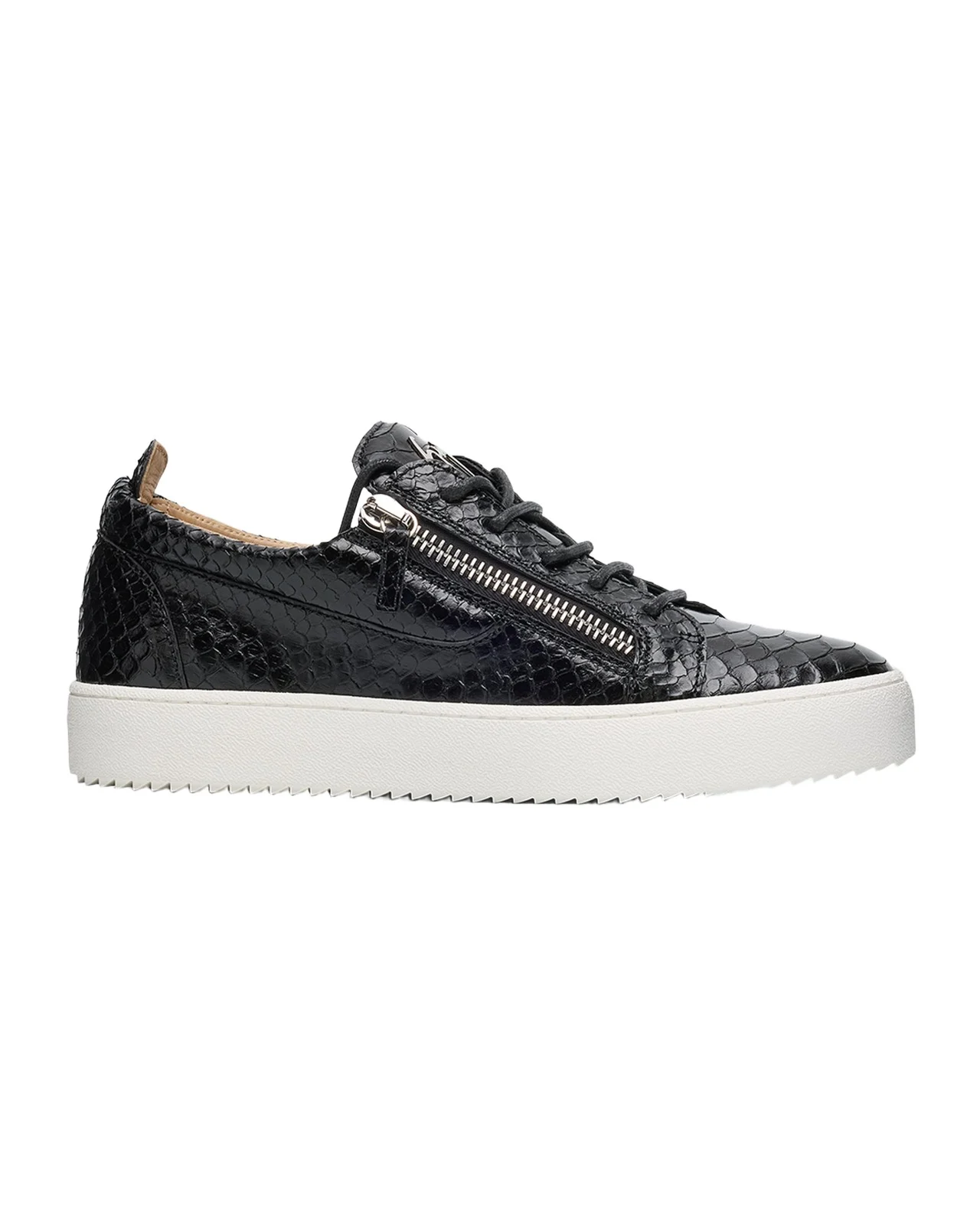 Giuseppe Zanotti Men's Frankie Snake-Effect Leather Double-Zip Sneakers