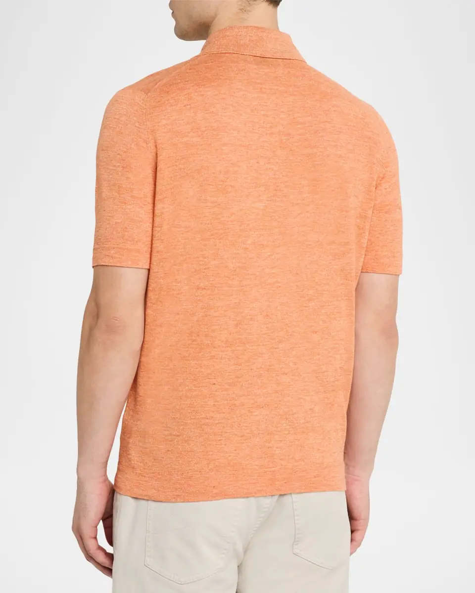 Brunello Cucinelli Men's Linen and Cotton Heathered Polo Shirt | Thumbnail 3 Brunello Cucinelli Men's Linen and Cotton Heathered Polo Shirt | Thumbnail 3