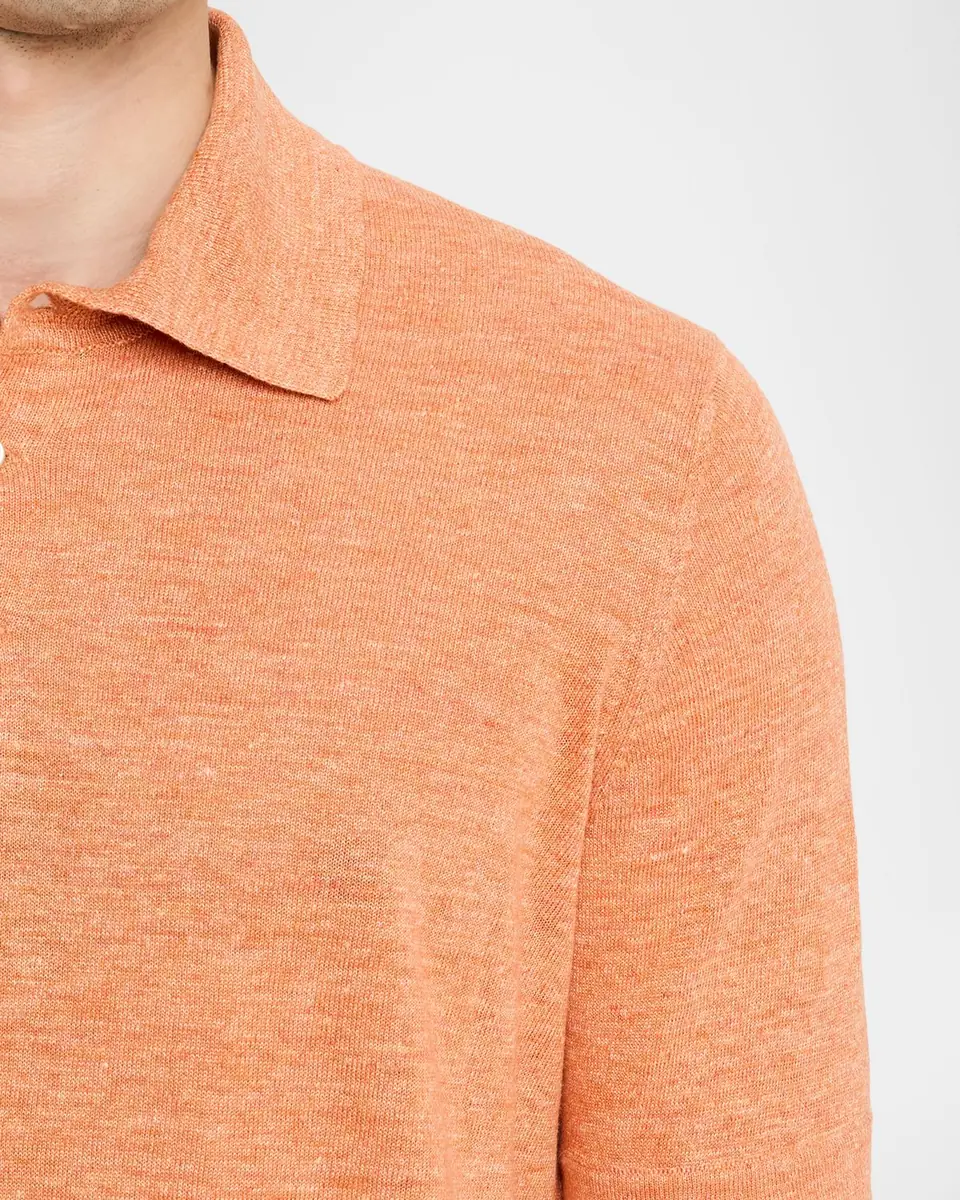 Brunello Cucinelli Men's Linen and Cotton Heathered Polo Shirt | Thumbnail 5 Brunello Cucinelli Men's Linen and Cotton Heathered Polo Shirt | Thumbnail 5
