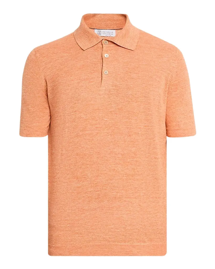 Brunello Cucinelli Men's Linen and Cotton Heathered Polo Shirt