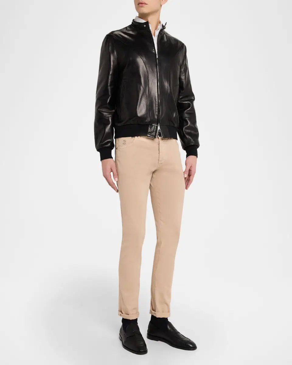 Brunello Cucinelli Men's Polished Nappa Leather Pilot Jacket | Thumbnail 2