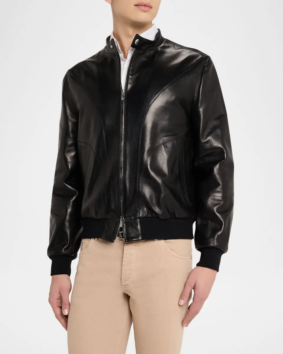 Brunello Cucinelli Men's Polished Nappa Leather Pilot Jacket | Thumbnail 4