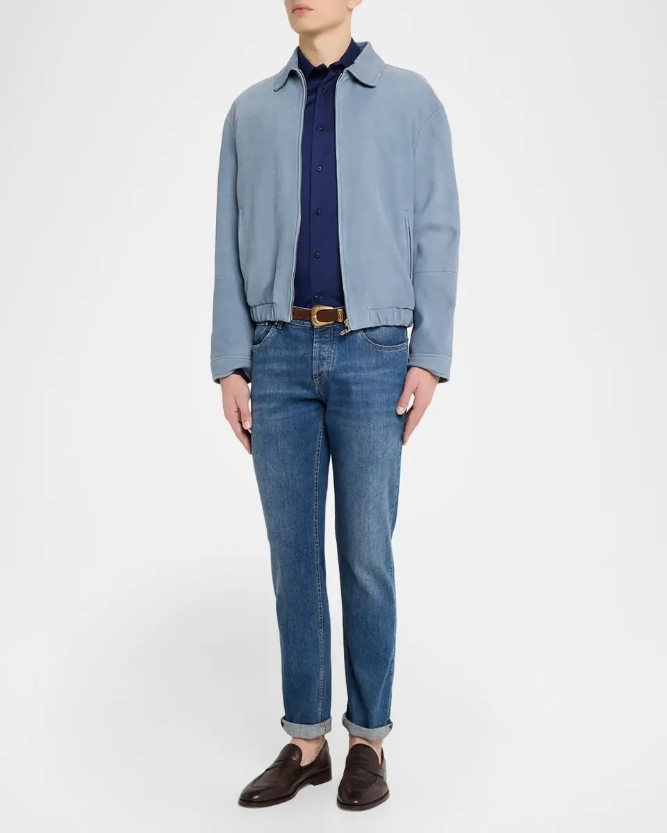 Brunello Cucinelli Men's Point-Collar Cotton Button-Down Shirt | Thumbnail 2