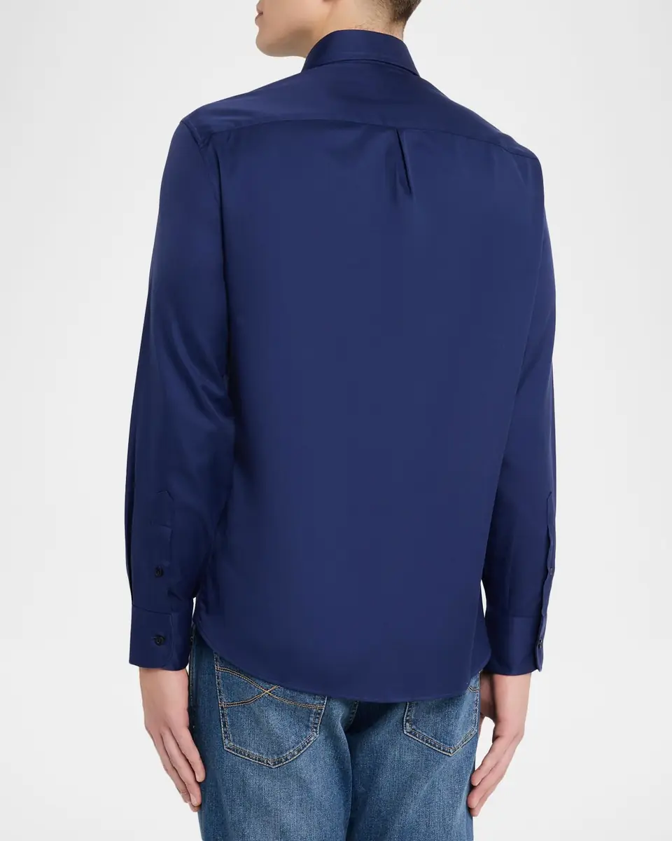Brunello Cucinelli Men's Point-Collar Cotton Button-Down Shirt | Thumbnail 3