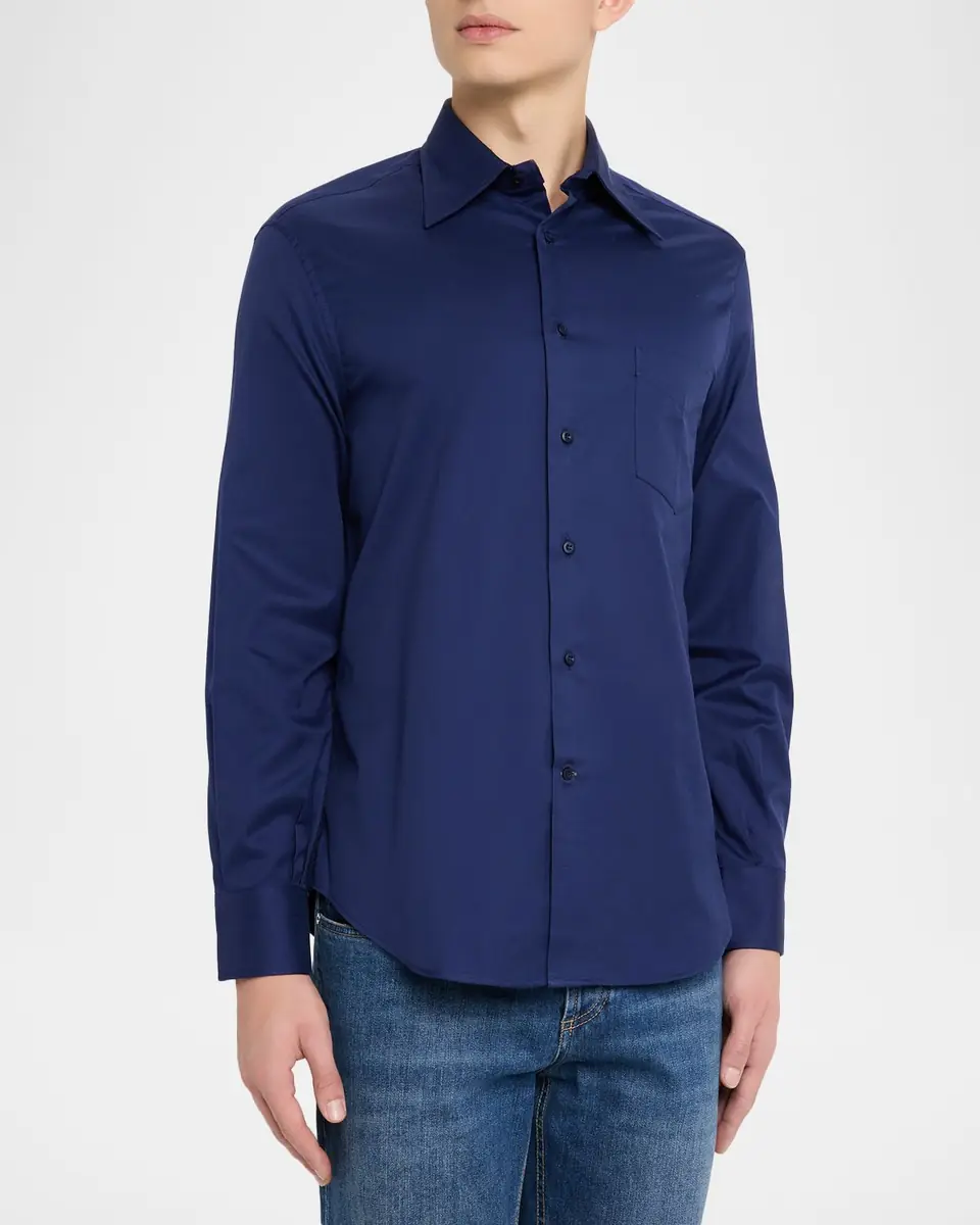 Brunello Cucinelli Men's Point-Collar Cotton Button-Down Shirt | Thumbnail 4