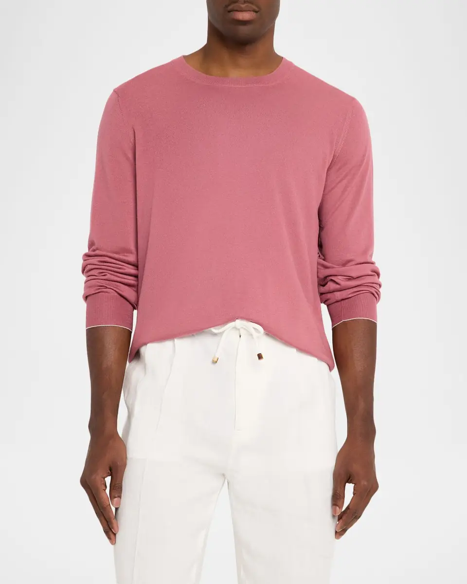 Brunello Cucinelli Men's Wool and Cashmere Crewneck Sweater | Thumbnail 4 Brunello Cucinelli Men's Wool and Cashmere Crewneck Sweater | Thumbnail 4