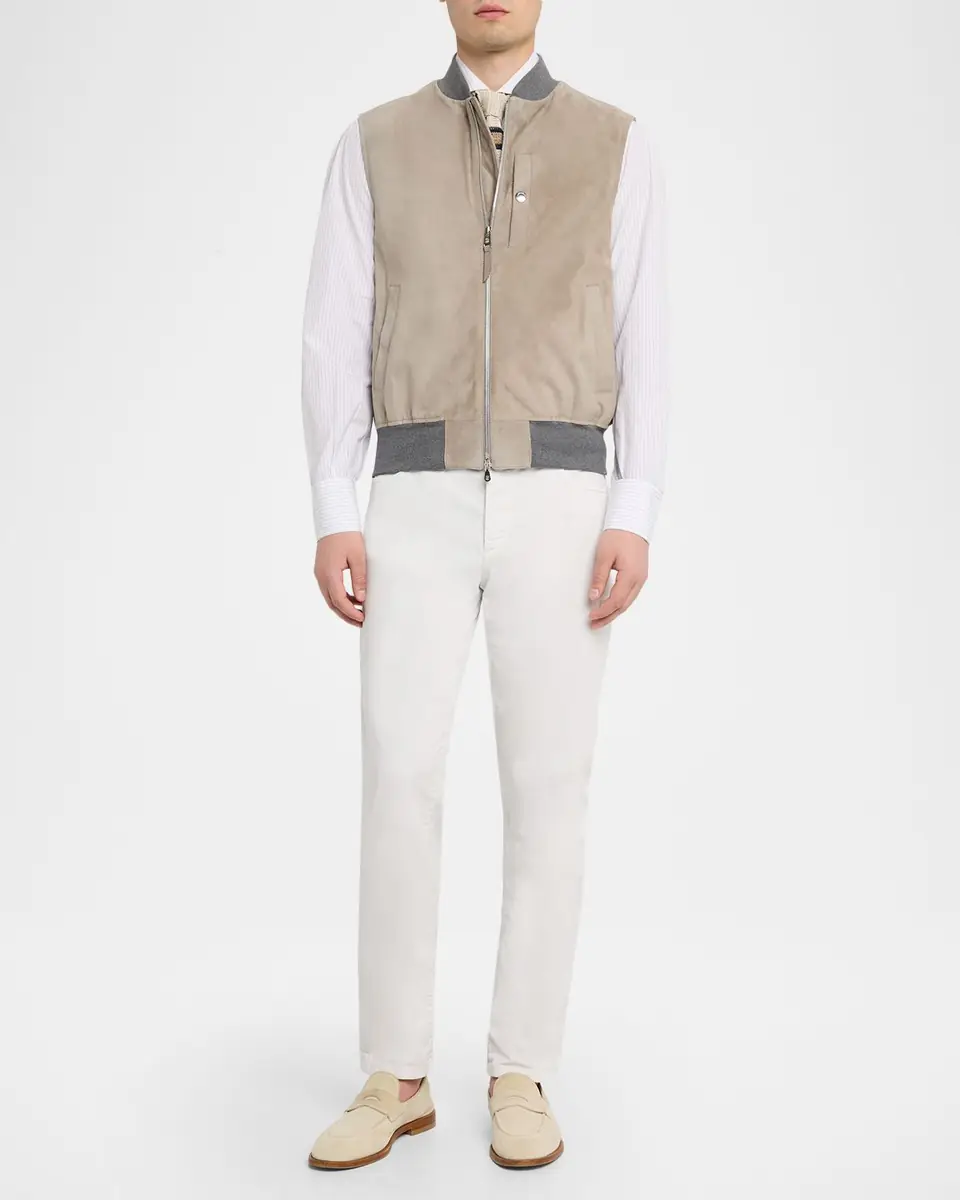 Brunello Cucinelli Men's Ribbed-Trim Leather Vest | Thumbnail 2 Brunello Cucinelli Men's Ribbed-Trim Leather Vest | Thumbnail 2
