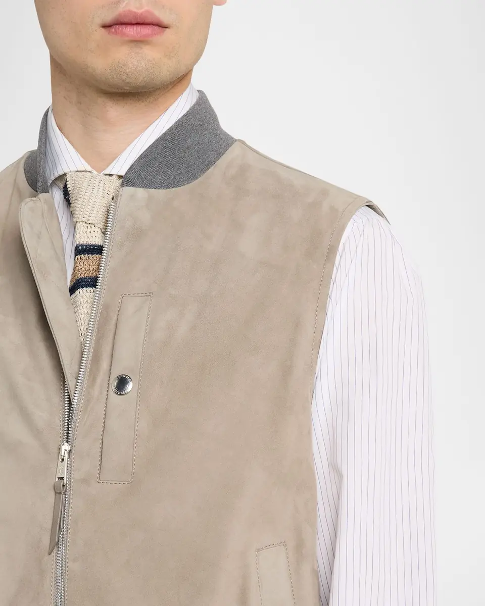 Brunello Cucinelli Men's Ribbed-Trim Leather Vest | Thumbnail 5 Brunello Cucinelli Men's Ribbed-Trim Leather Vest | Thumbnail 5