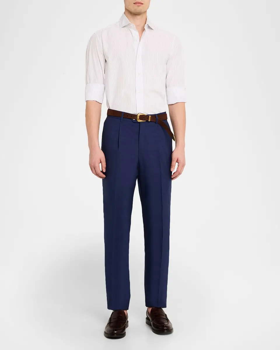 Brunello Cucinelli Men's Virgin Wool Leisure-Fit Pleated Trousers | Thumbnail 2 Brunello Cucinelli Men's Virgin Wool Leisure-Fit Pleated Trousers | Thumbnail 2