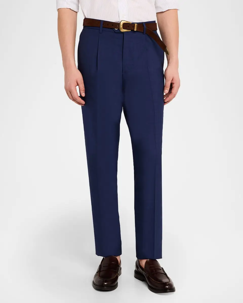 Brunello Cucinelli Men's Virgin Wool Leisure-Fit Pleated Trousers | Thumbnail 4 Brunello Cucinelli Men's Virgin Wool Leisure-Fit Pleated Trousers | Thumbnail 4