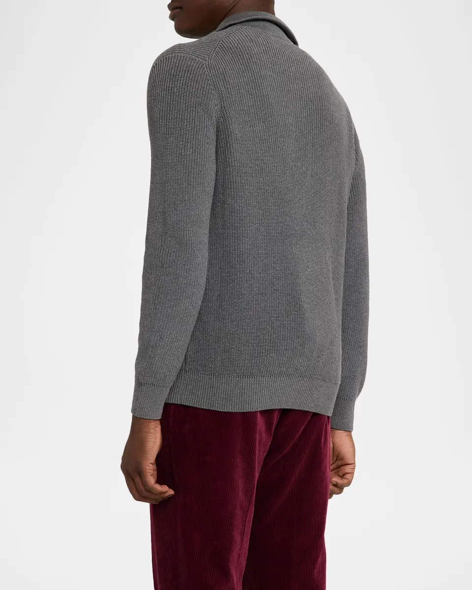 Brunello Cucinelli Men's Cotton Rib High-Neck Zip Cardigan | Thumbnail 3 Brunello Cucinelli Men's Cotton Rib High-Neck Zip Cardigan | Thumbnail 3