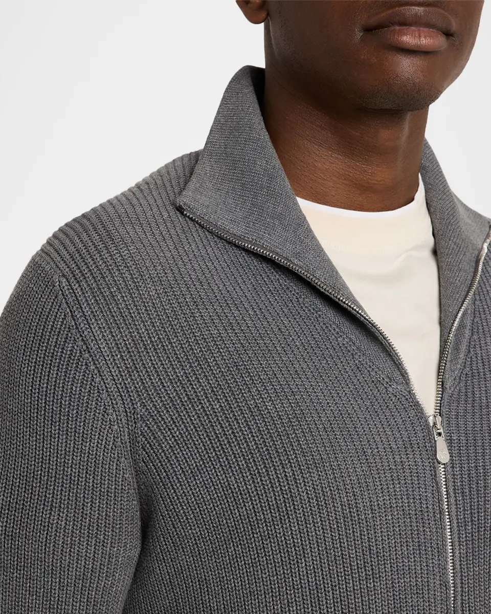 Brunello Cucinelli Men's Cotton Rib High-Neck Zip Cardigan | Thumbnail 5 Brunello Cucinelli Men's Cotton Rib High-Neck Zip Cardigan | Thumbnail 5