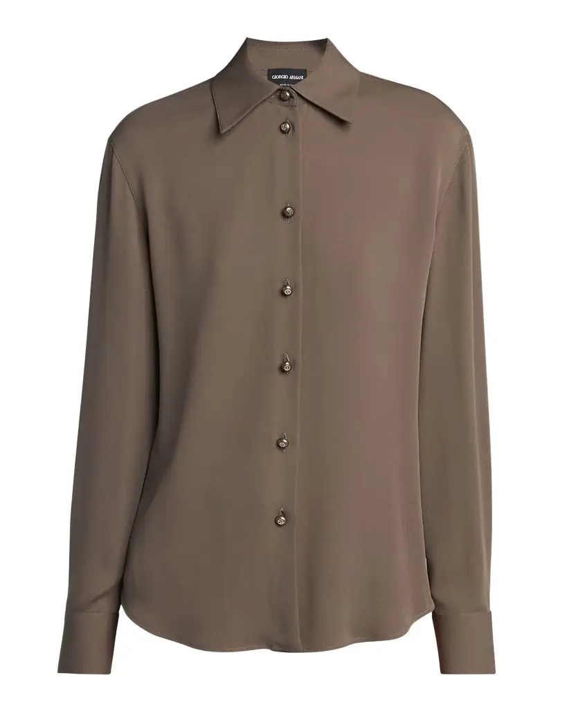 Giorgio Armani Pearly Buttoned Silk Georgette Shirt | Image 1 Giorgio Armani Pearly Buttoned Silk Georgette Shirt | Image 1