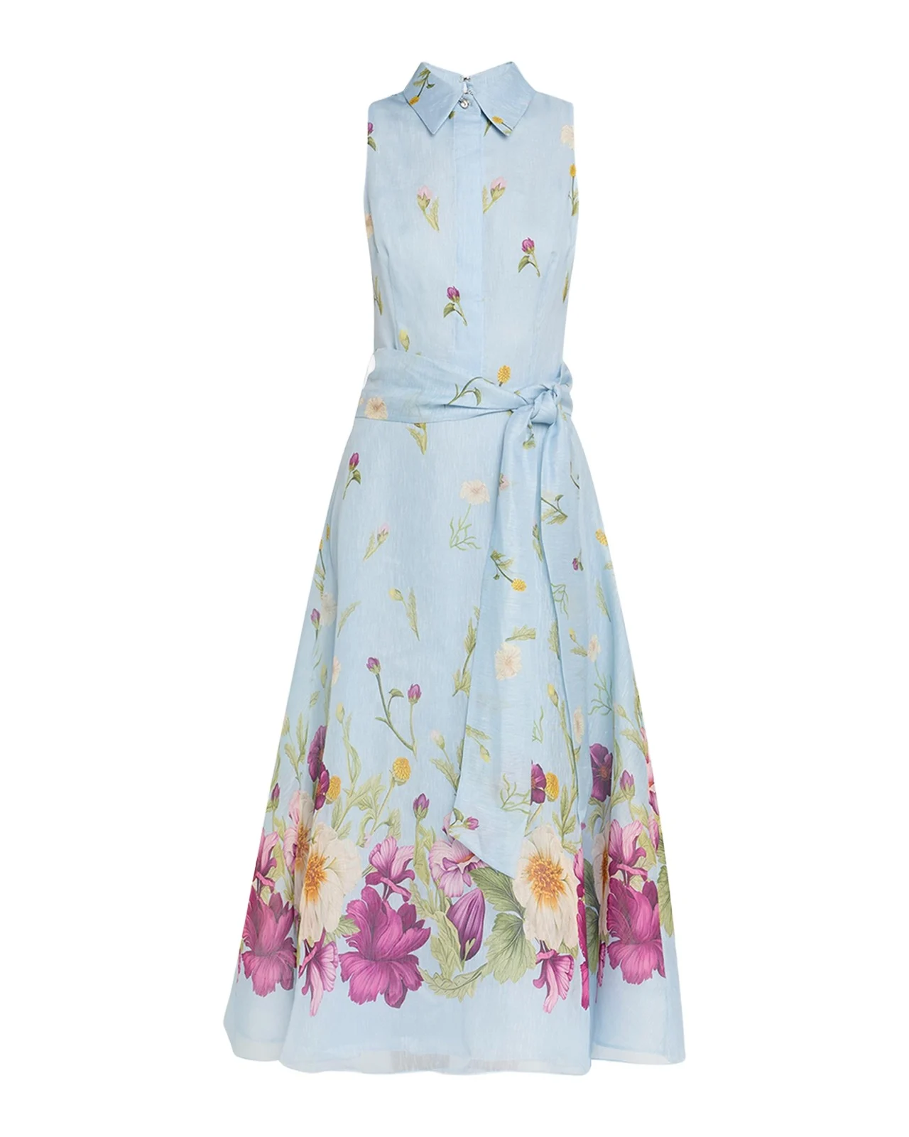 Sleeveless Floral-Print Midi Shirtdress
