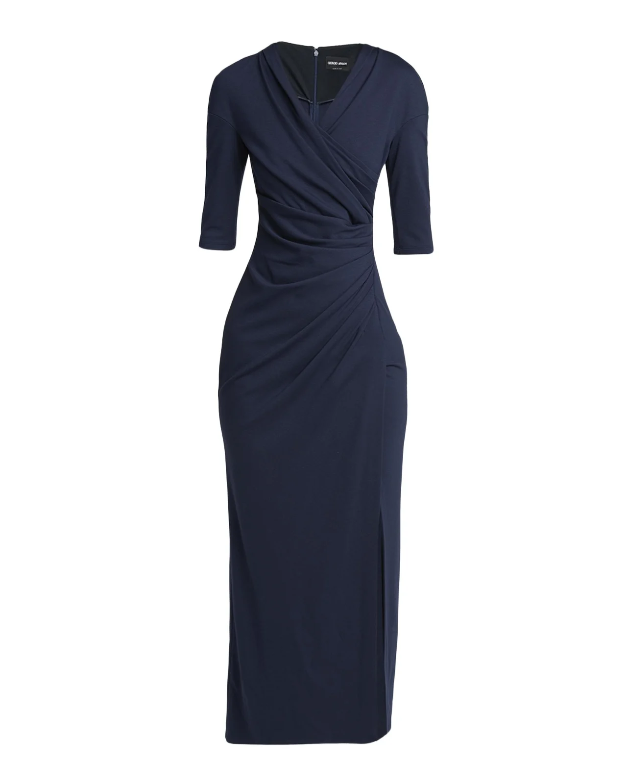 Elbow-Sleeve Draped Slit Midi Dress Elbow-Sleeve Draped Slit Midi Dress