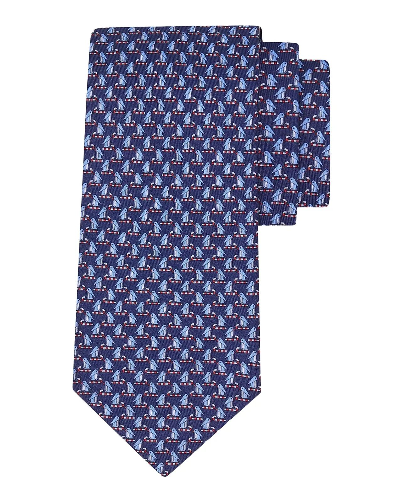 Ferragamo Men's Candy Cane Penguin Micro-Print Silk Tie