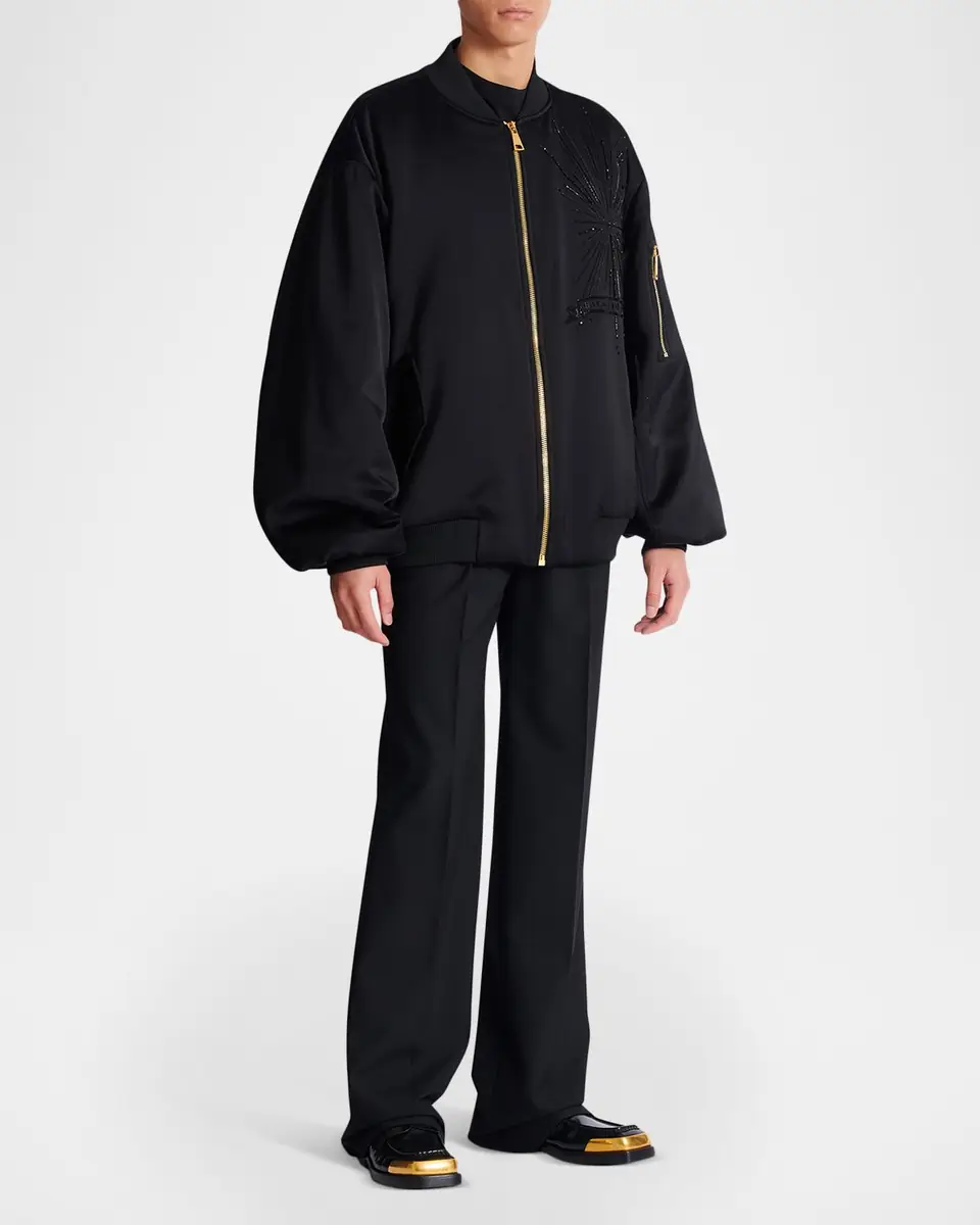 Balmain Men's Crystal-Embroidered Oversized Bomber Jacket | Thumbnail 2