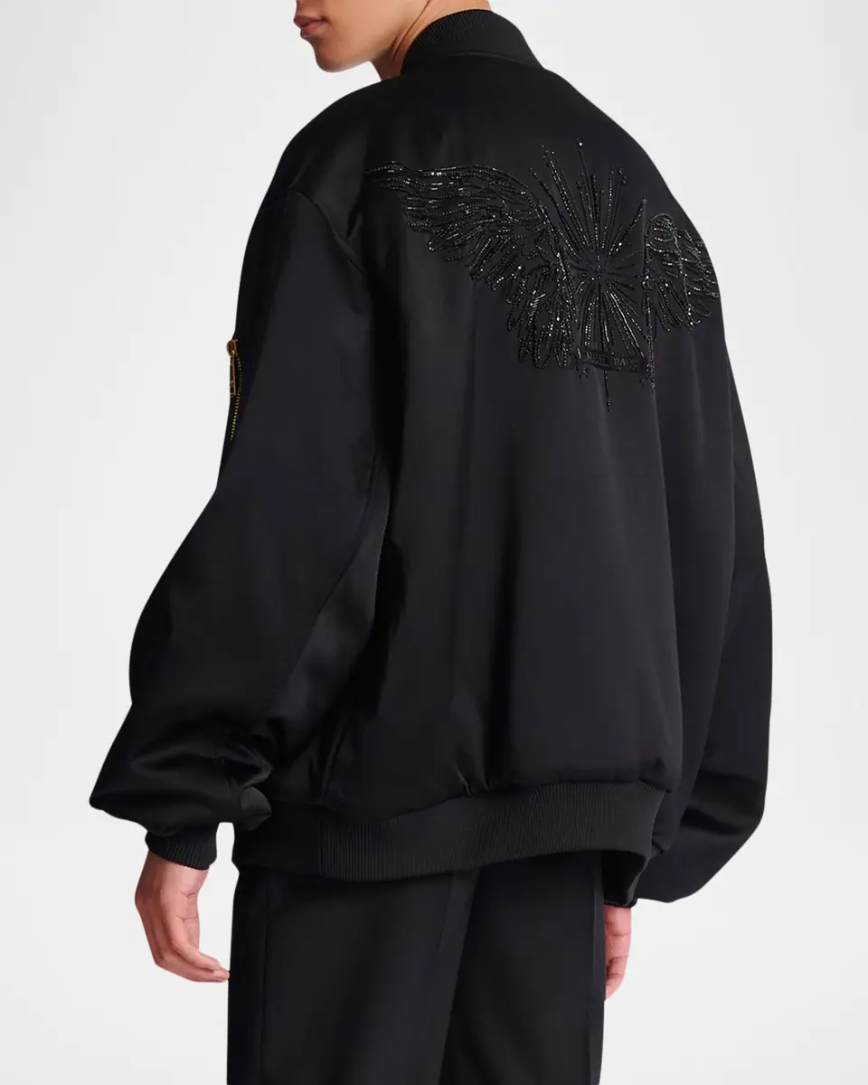 Balmain Men's Crystal-Embroidered Oversized Bomber Jacket | Thumbnail 3