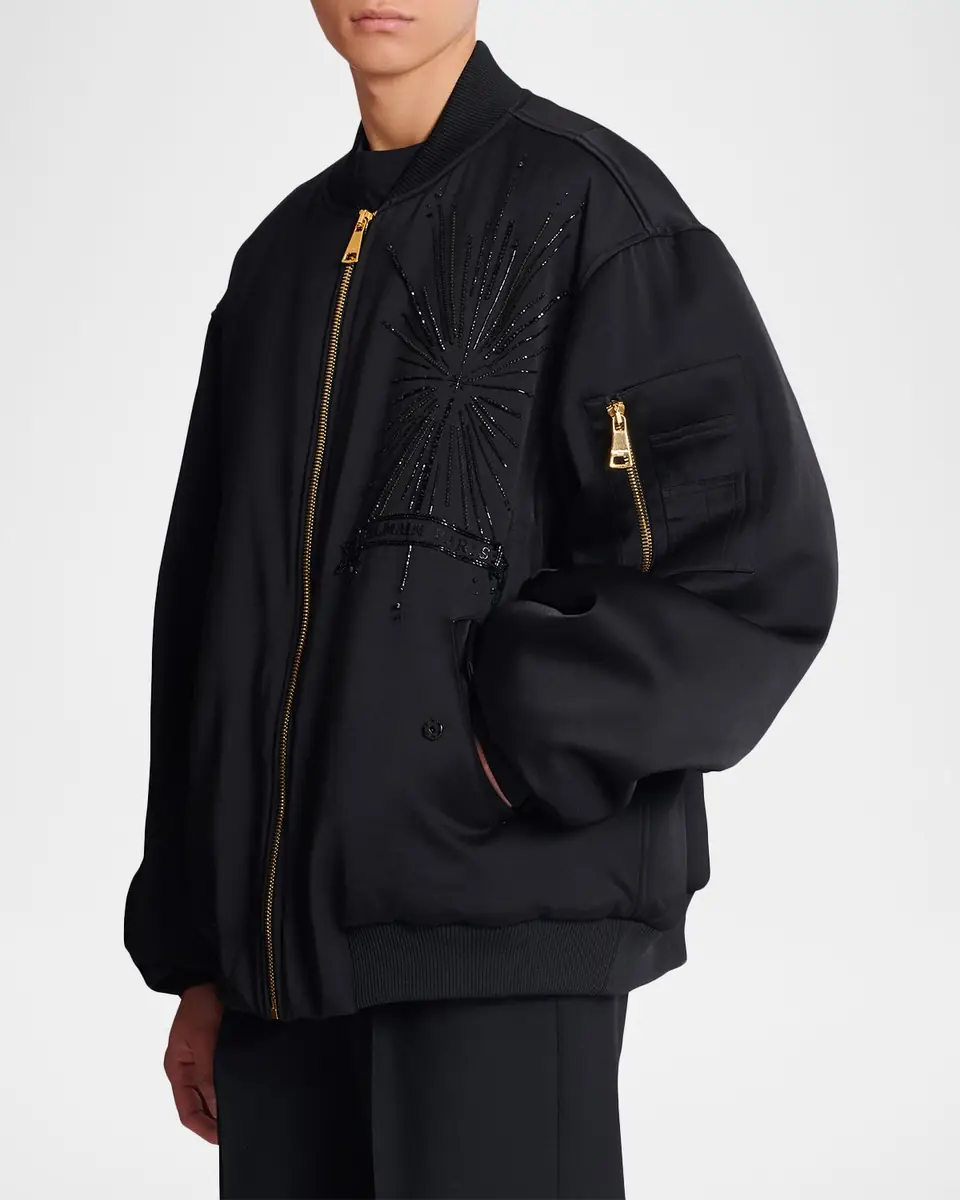 Balmain Men's Crystal-Embroidered Oversized Bomber Jacket | Thumbnail 6
