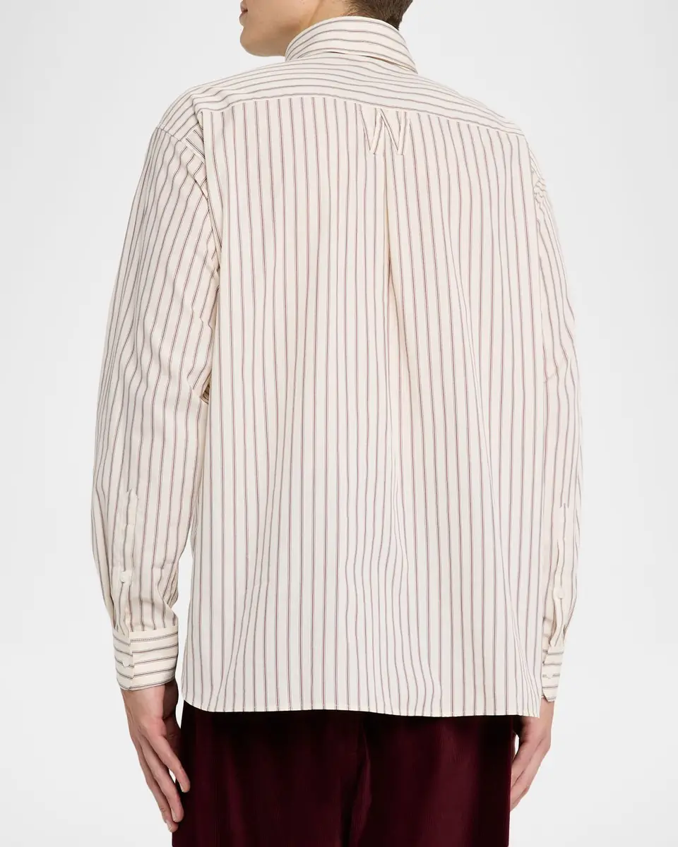 Willy Chavarria Men's Veterano Stripe Button-Down Shirt with Pocket | Thumbnail 3