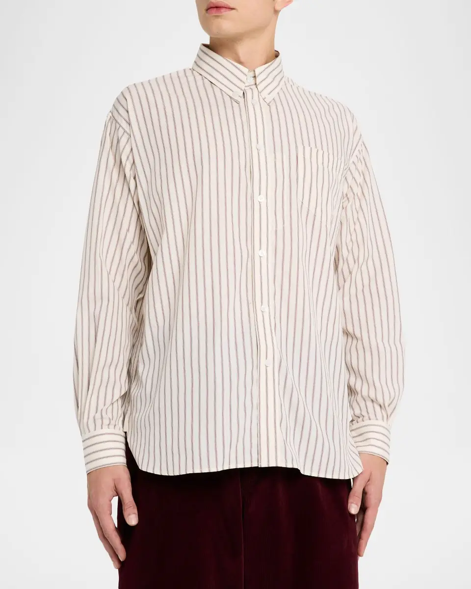 Willy Chavarria Men's Veterano Stripe Button-Down Shirt with Pocket | Thumbnail 4