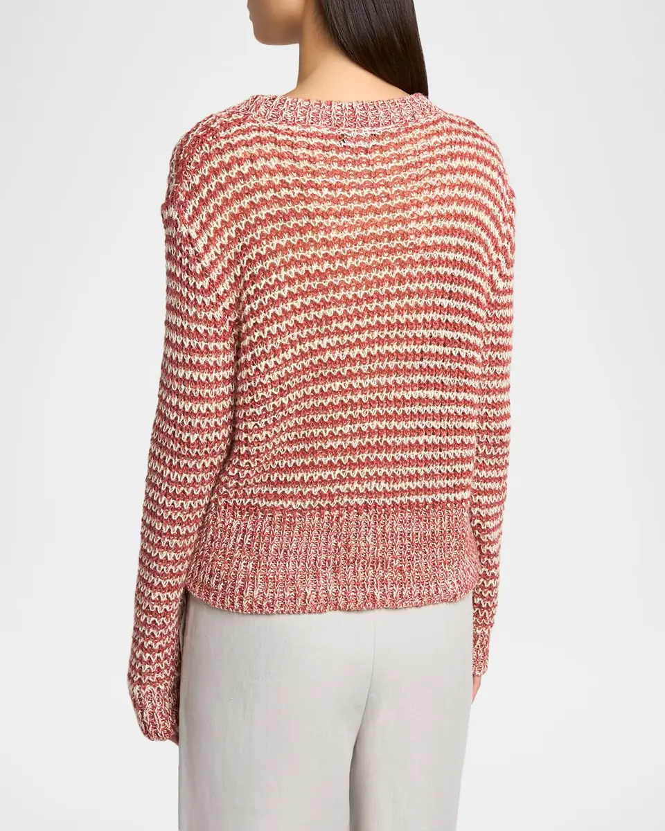 Giorgio Armani Striped Linen Open-Knit Crewneck Sweater | Thumbnail 3 Giorgio Armani Striped Linen Open-Knit Crewneck Sweater | Thumbnail 3