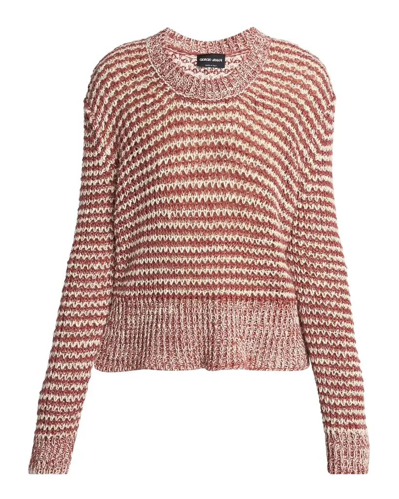 Giorgio Armani Striped Linen Open-Knit Crewneck Sweater | Image 1 Giorgio Armani Striped Linen Open-Knit Crewneck Sweater | Image 1