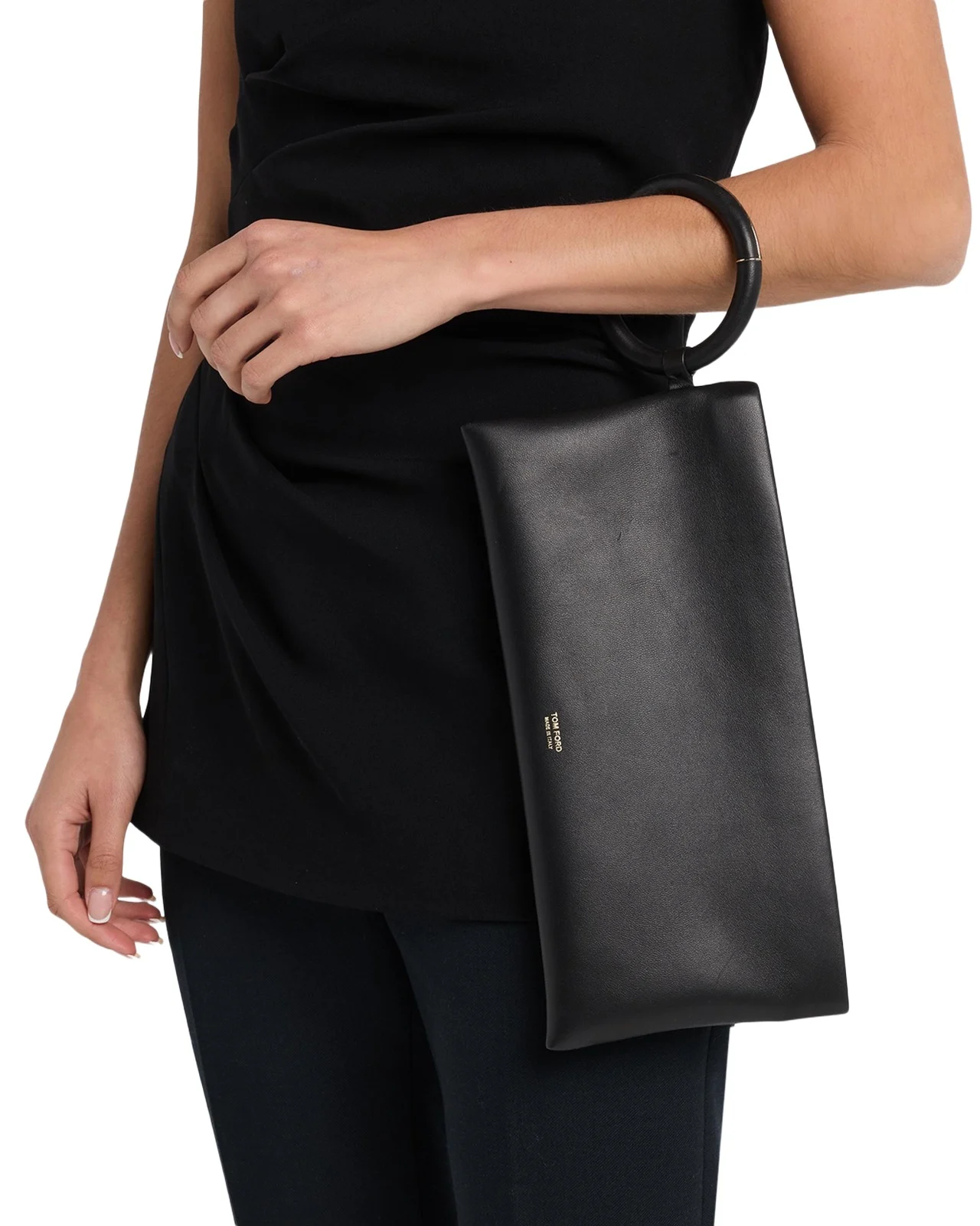 Ring Elongated Leather Clutch Bag Ring Elongated Leather Clutch Bag