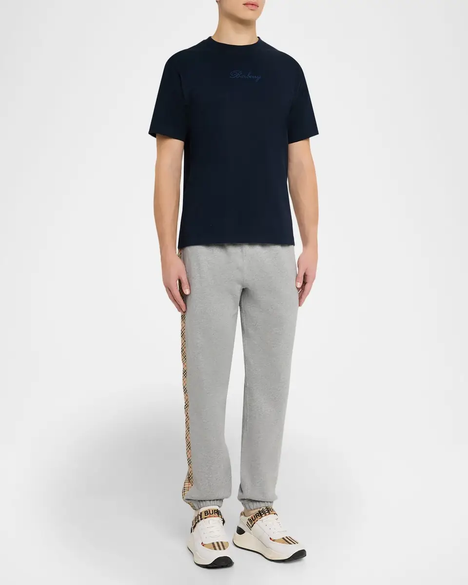 Burberry Men's Check Cursive Logo Cotton T-Shirt | Thumbnail 2 Burberry Men's Check Cursive Logo Cotton T-Shirt | Thumbnail 2