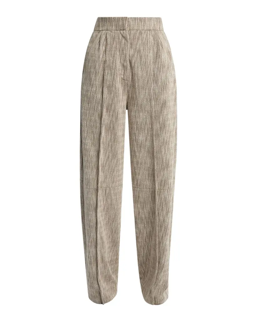 Giorgio Armani Pleated Cotton Jacquard Tapered-Leg Trousers | Image 1 Giorgio Armani Pleated Cotton Jacquard Tapered-Leg Trousers | Image 1