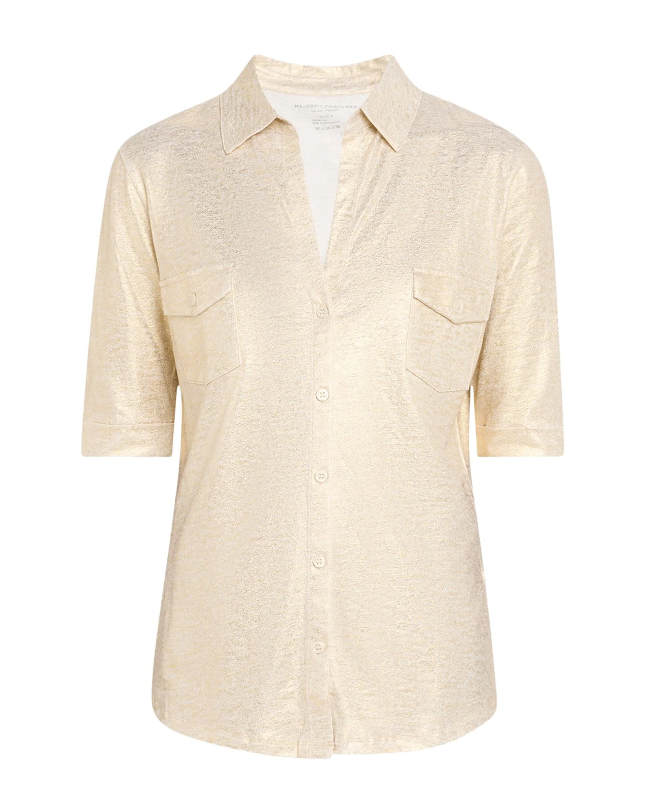 Button-Down Metallic Stretch Linen Shirt Button-Down Metallic Stretch Linen Shirt