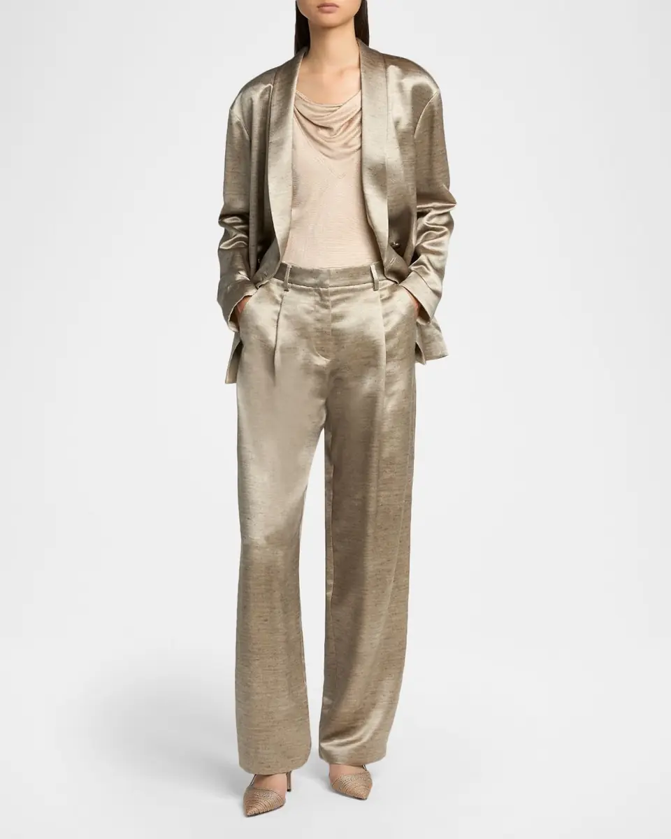 Giorgio Armani Pleated Silk Straight-Leg Trousers | Thumbnail 2 Giorgio Armani Pleated Silk Straight-Leg Trousers | Thumbnail 2