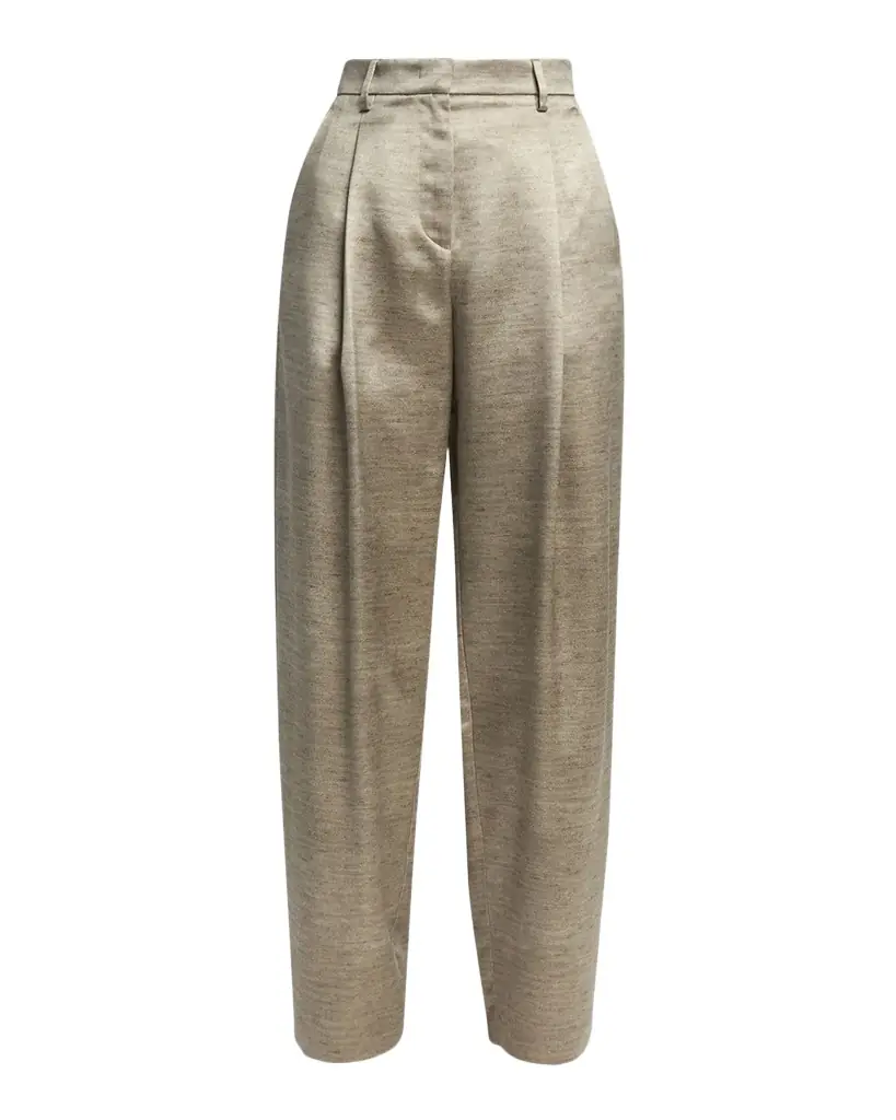 Giorgio Armani Pleated Silk Straight-Leg Trousers