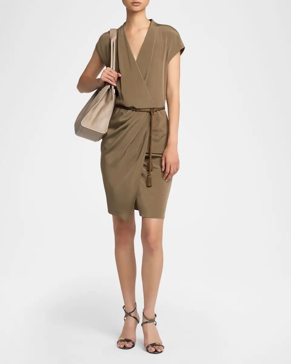 Giorgio Armani Rope Belted Short-Sleeve Draped Dress | Thumbnail 2 Giorgio Armani Rope Belted Short-Sleeve Draped Dress | Thumbnail 2