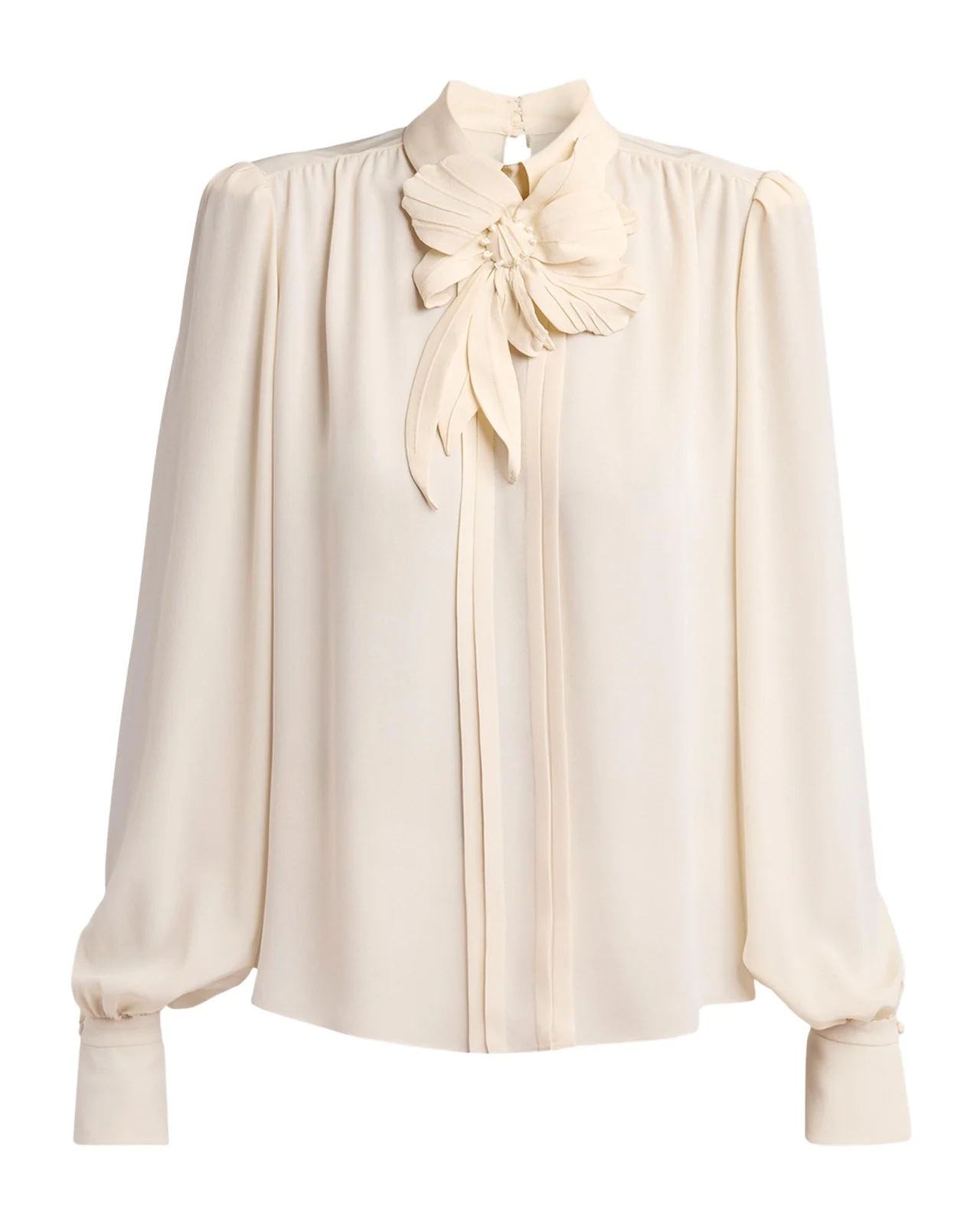 Valentino Garavani Flower Applique Silk Collared Top