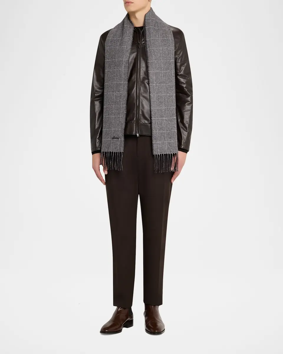 Brioni Men's Silk and Cashmere Double-Face Houndstooth Plaid Scarf | Thumbnail 2