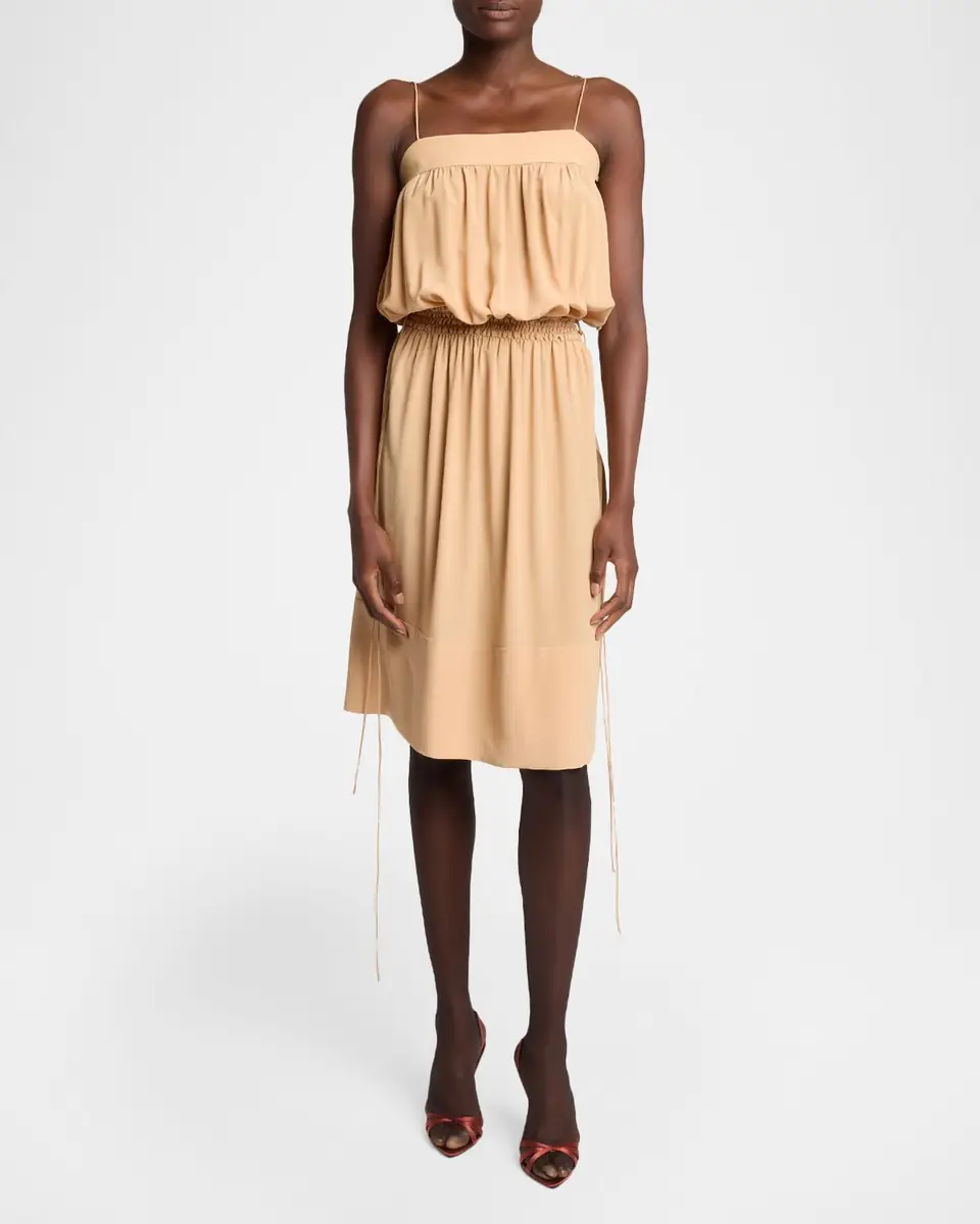 Saint Laurent Silk Crepe De Chine Balloon Midi Dress | Thumbnail 2 Saint Laurent Silk Crepe De Chine Balloon Midi Dress | Thumbnail 2
