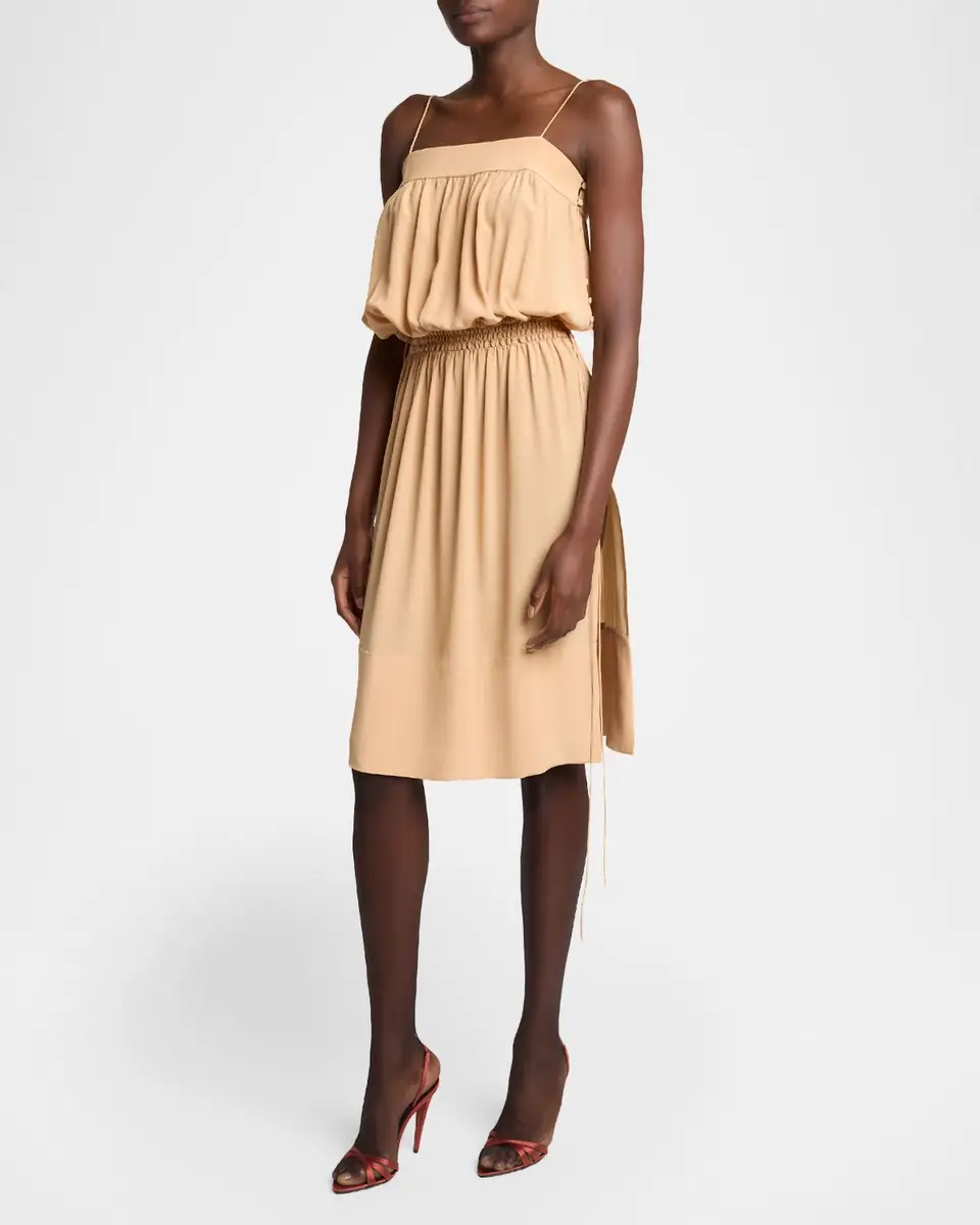 Saint Laurent Silk Crepe De Chine Balloon Midi Dress | Thumbnail 4 Saint Laurent Silk Crepe De Chine Balloon Midi Dress | Thumbnail 4