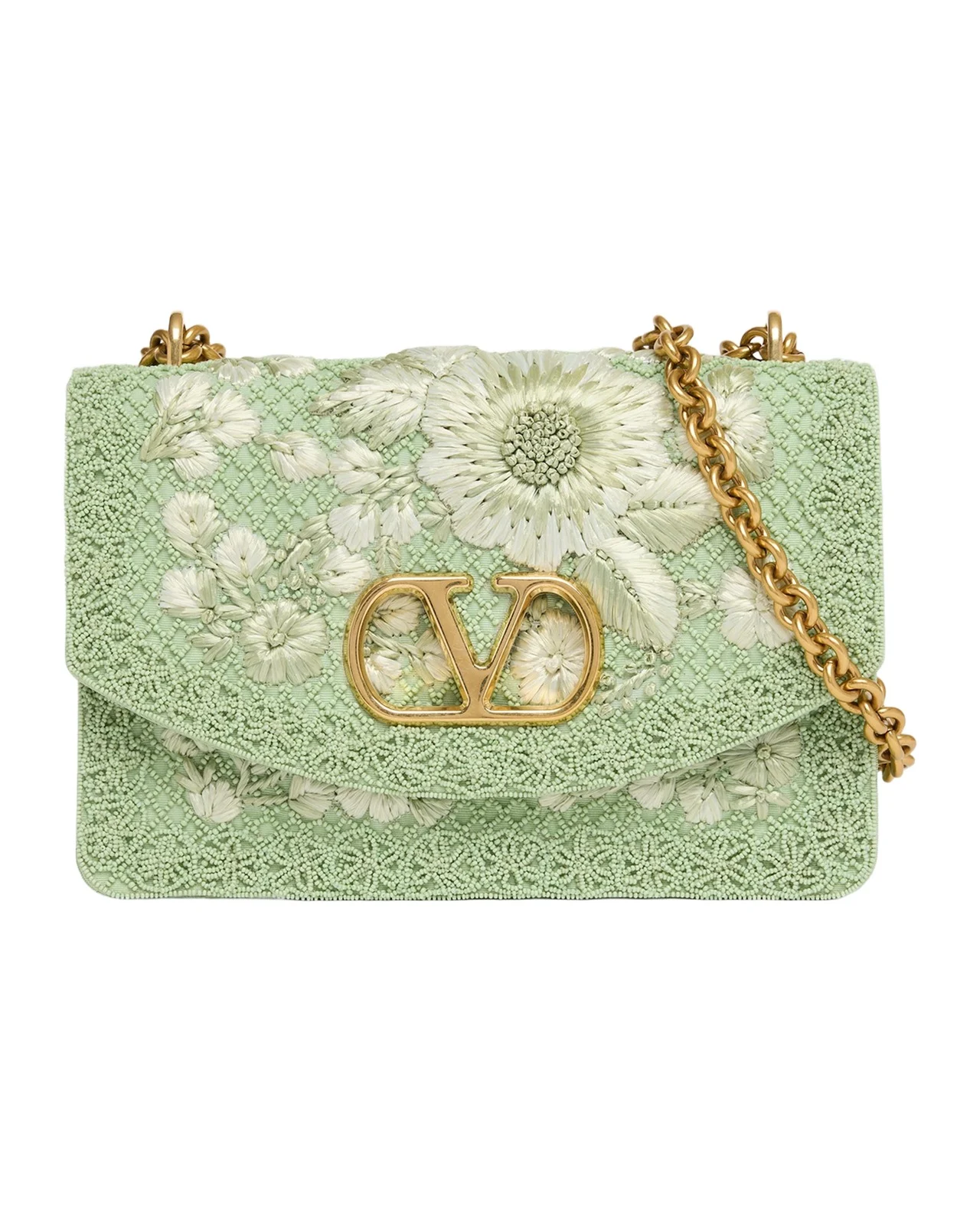 Beaded Floral-Embroidered Moire Shoulder Bag Beaded Floral-Embroidered Moire Shoulder Bag