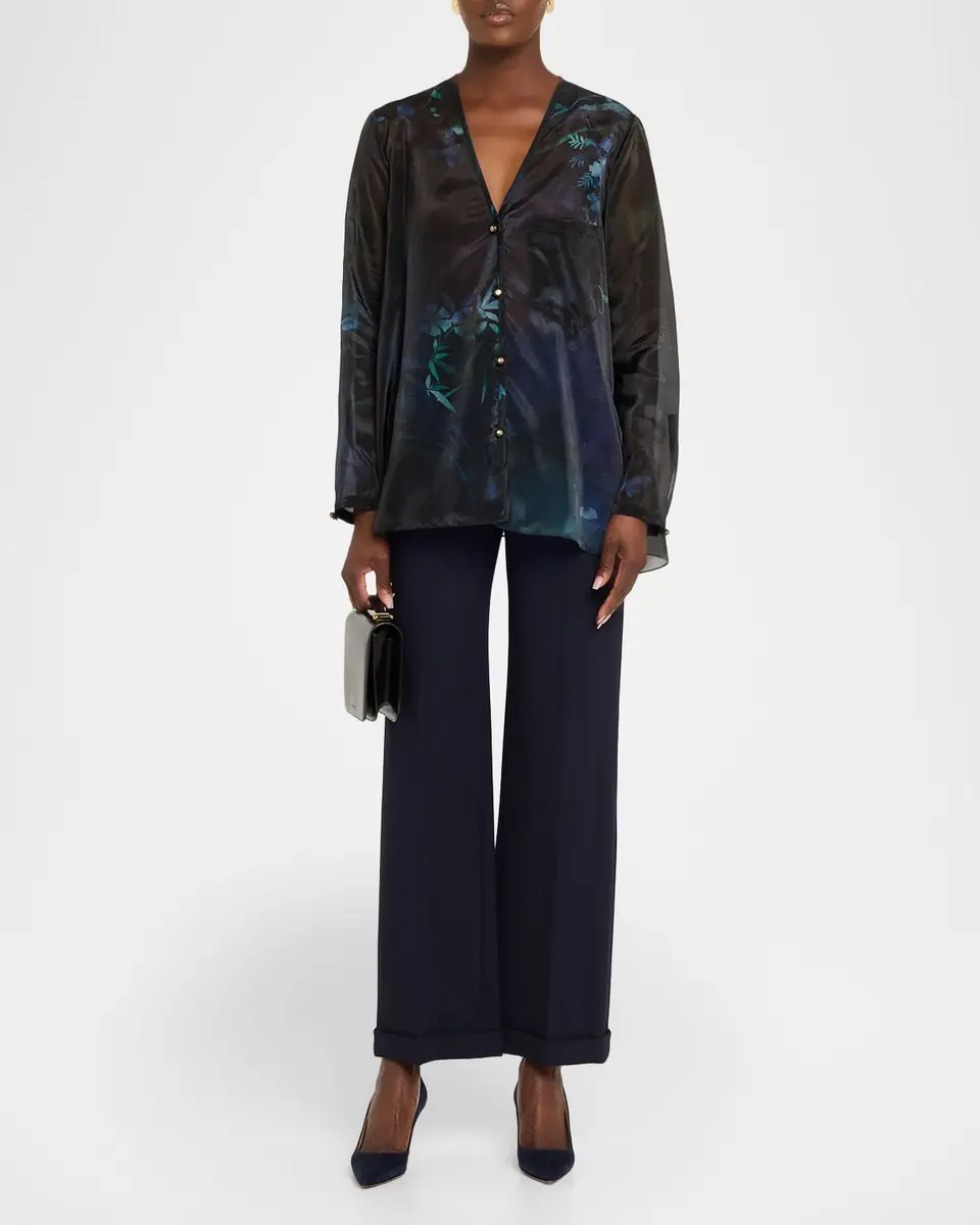 Giorgio Armani Shimmering Floral Charmeuse Button-Down Shirt | Thumbnail 2 Giorgio Armani Shimmering Floral Charmeuse Button-Down Shirt | Thumbnail 2
