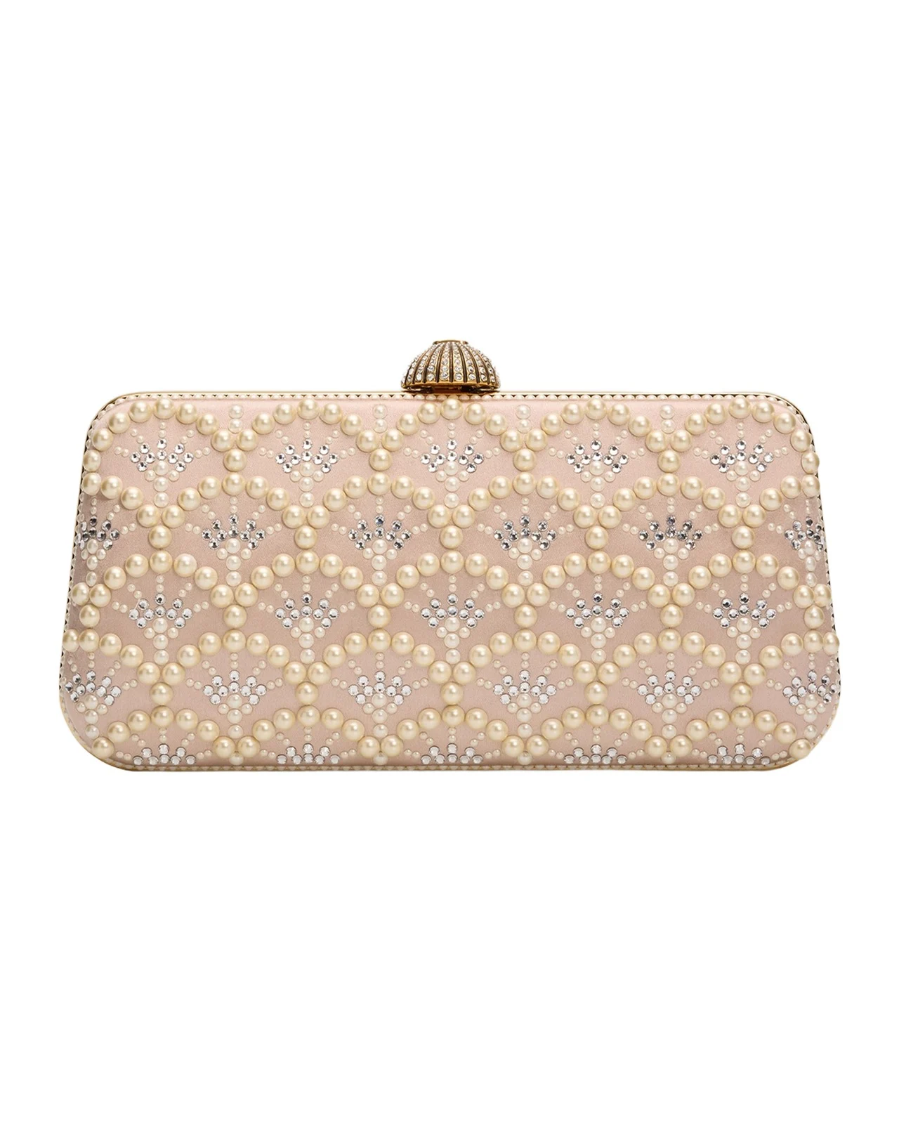 Carry Secrets Rhinestone & Pearly Stud Satin Clutch Bag Carry Secrets Rhinestone & Pearly Stud Satin Clutch Bag